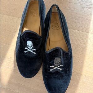 Black Velvet Skull Loafers